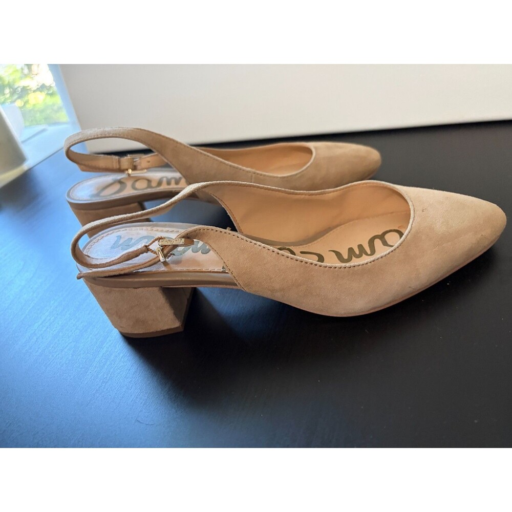 Sam Edelman Lorene Slingback Pumps Suede Low Block Heel US 6  EU 36 Beige Nude